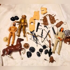 60s Louis Marx Geronimo, Sir Gordon Knight,Odin Viking Figures & Accessories Lot